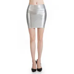 Fashion Matching Performance Clothes PU Bag Buttock Hot Gold Solid Color Short Skirt - Silver - View 1