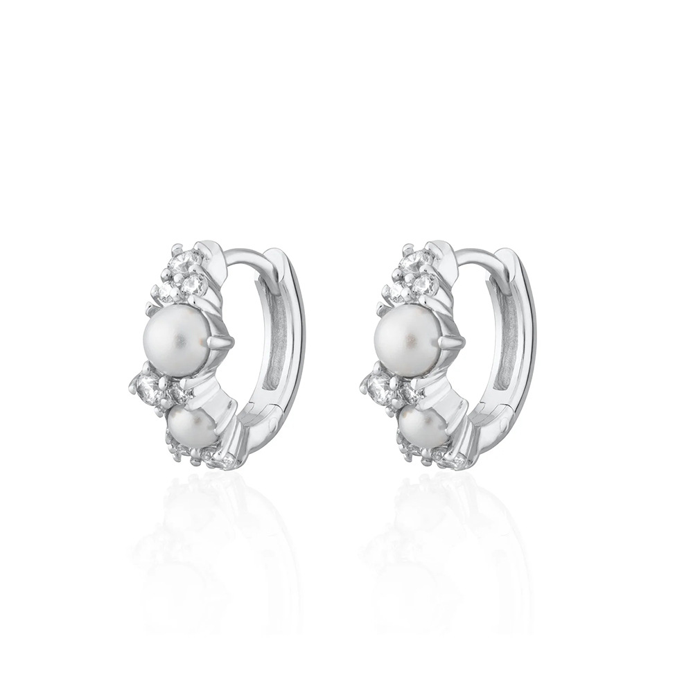 Title 3, S925 Sterling Silver INS Pearl Zircon Earring E...