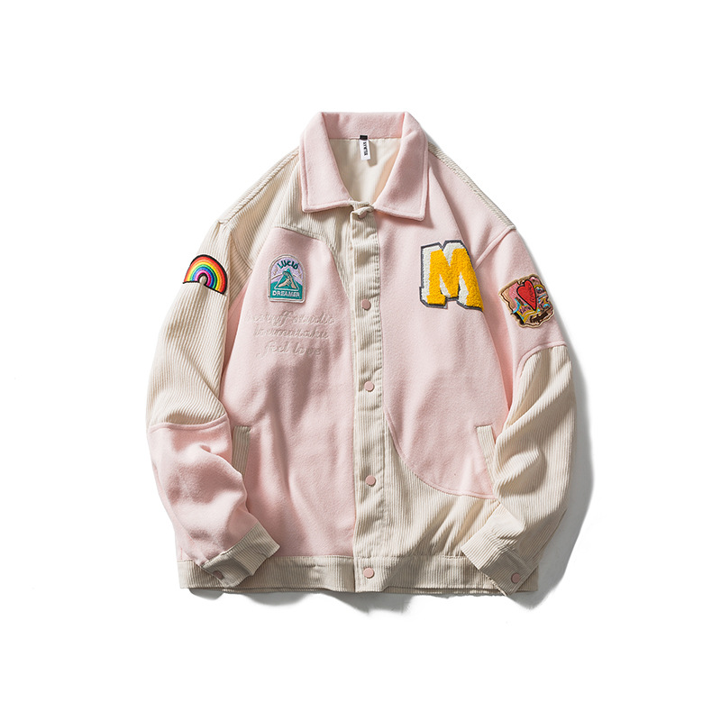 Men's Letter Contrast Stitching Casual Lapel Jacket