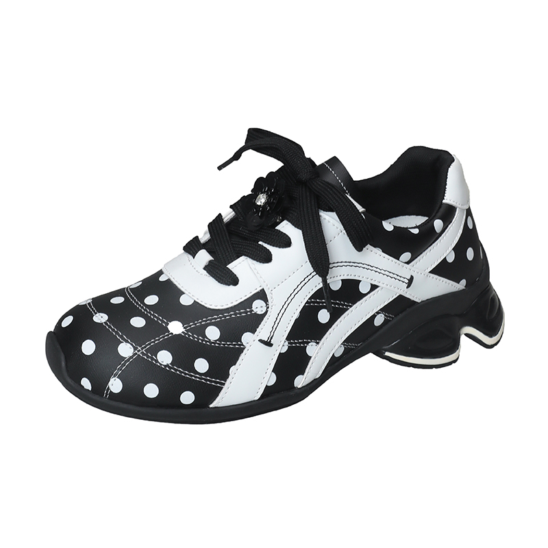 Womens Vintage Black Polka Dot German Training Shoes 2026 Hidden Heel Casual Sport Sneakers Preppy Style Breathable Dad Shoes