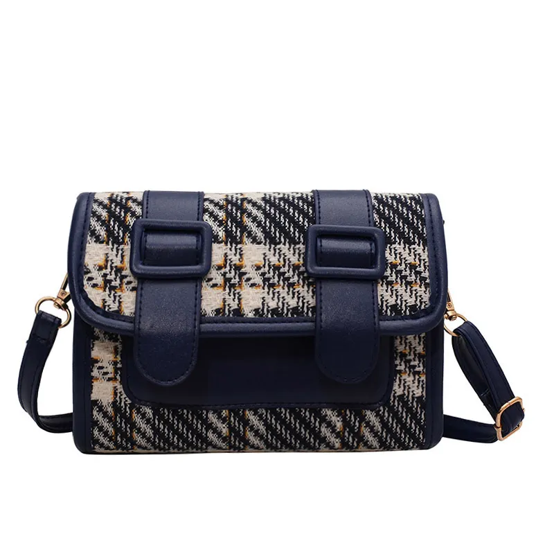 Women's Fashion Plaid Messenger Bag Casual One Shoulder - Blue