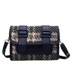Women's Fashion Plaid Messenger Bag Casual One Shoulder - Blue - View 1