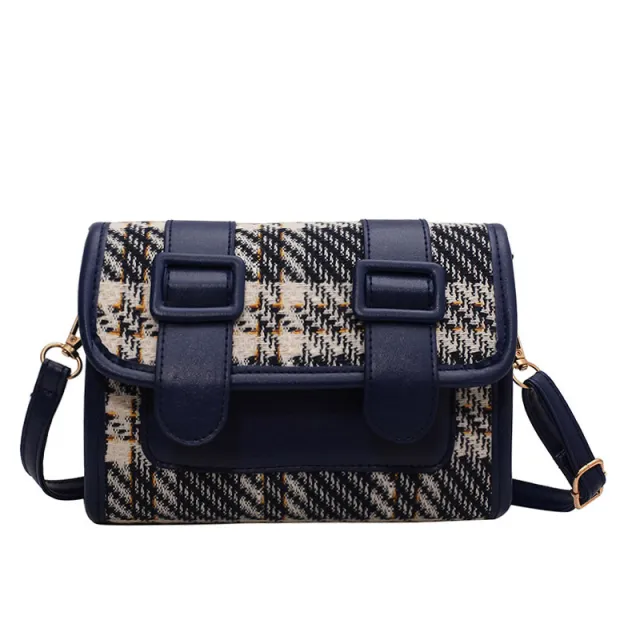 Women's Fashion Plaid Messenger Bag Casual One Shoulder Blue - Shop at LoveMi