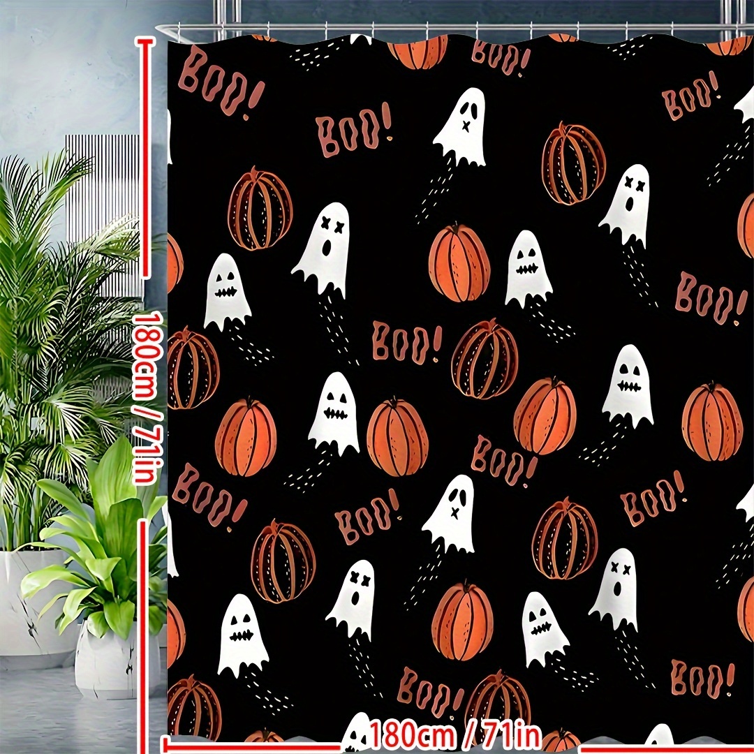 1PCS Halloween Cartoon Pumpkin Flower Print Shower Curtains Set, Waterproof Shower Curtain With Hooks, Bathroom Decor, Shower Curtain Sets For Bathrooms