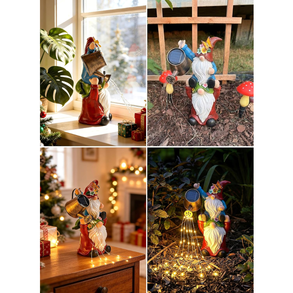 Solar Garden Gnomes Outdoor Statue Birthday Gifts For Women Hand Painted Resin, IP65 Waterproof Garden Decor For Patio Lawn Yard Christmas 2