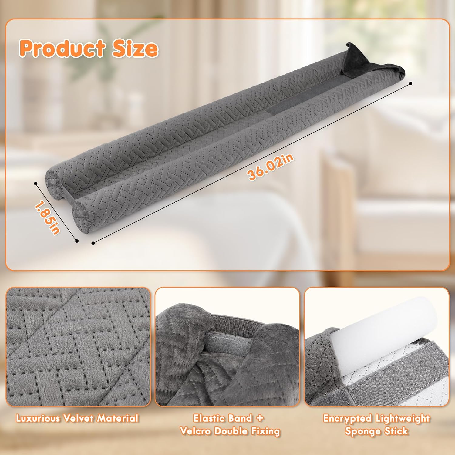 Premium Velvet Under Door Draft Stopper, Adjustable Windproof Seal For Blocking Cold Air, Light, Dust And Noise 2