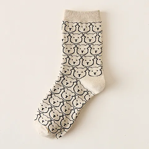 The New Cartoon Bear In The Tube Socks Women's Lace College Style Print Bear Head - Shop at LoveMi