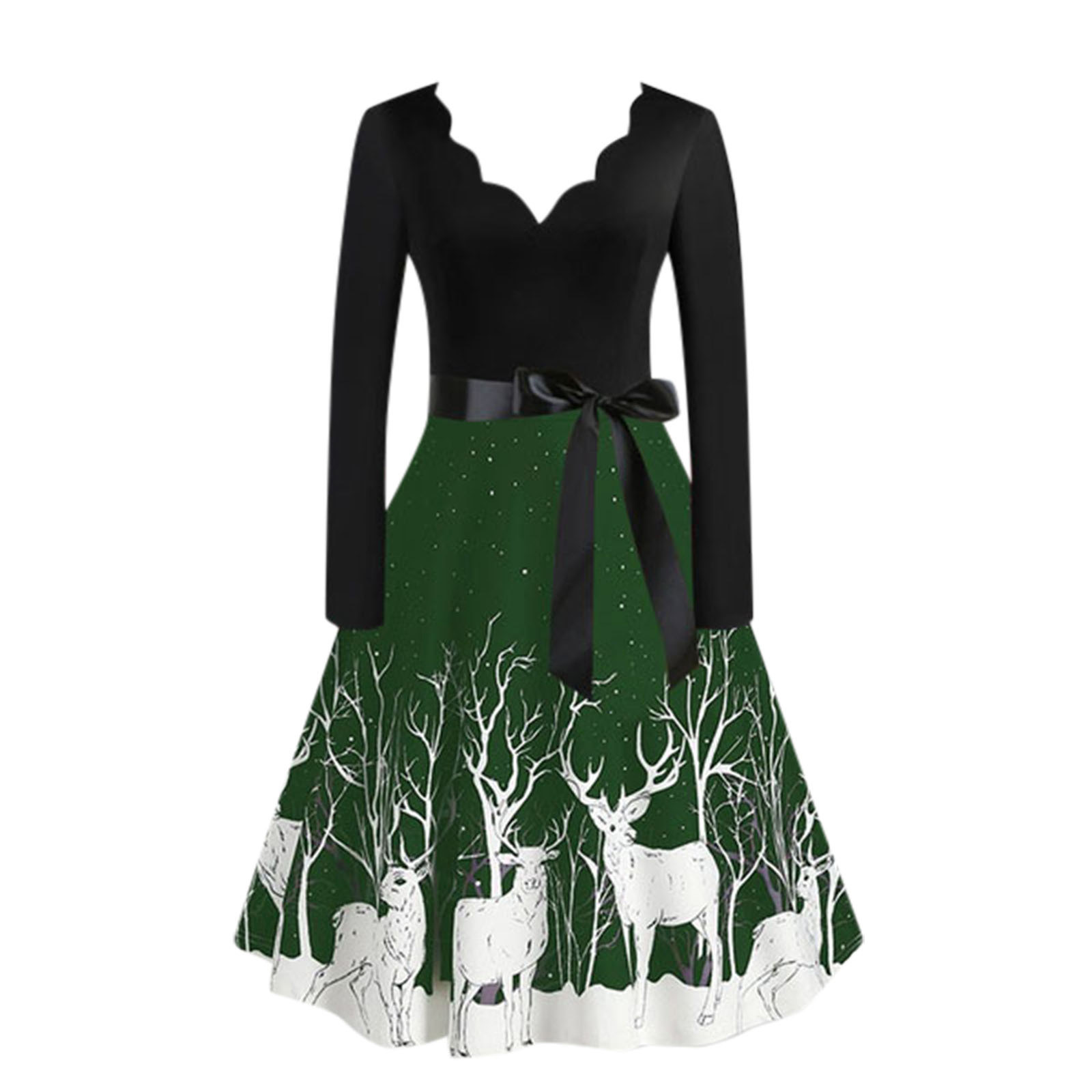 Fashion Trend Slim Fit Burnt Flower V-Neck Large Swing Dress