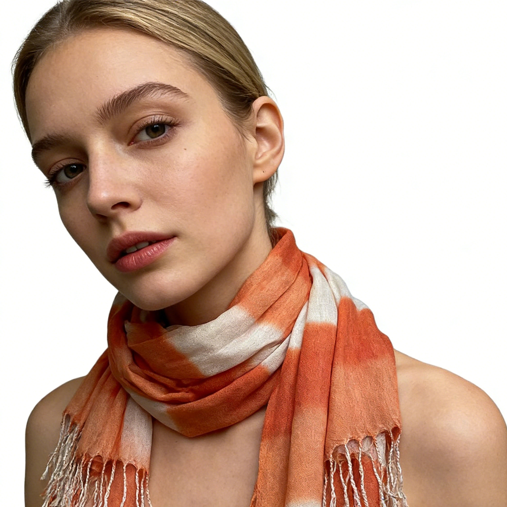 Orange Red Printed Viscose Scarf - Flowy Casual Scarf 67inchx24inch