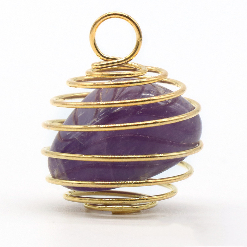 Natural Crystal Agate Semi precious Copper Wire Winding Purple - Shop at LoveMi