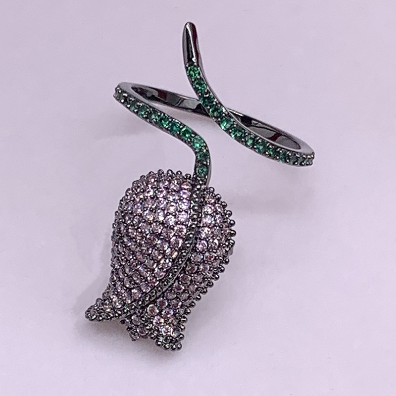Colorful Flowers Index Female Shiny Zircon Ring