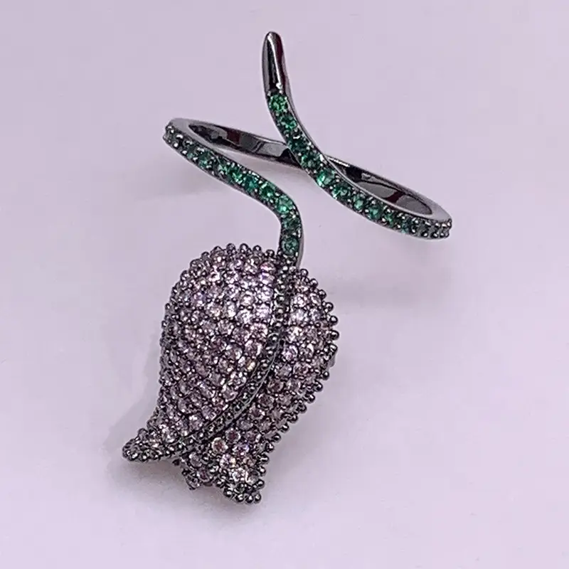 Colorful Flowers Index Female Shiny Zircon Ring