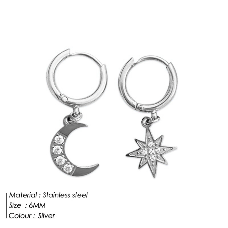 Asymmetric Earrings Full Of Stars And Moon