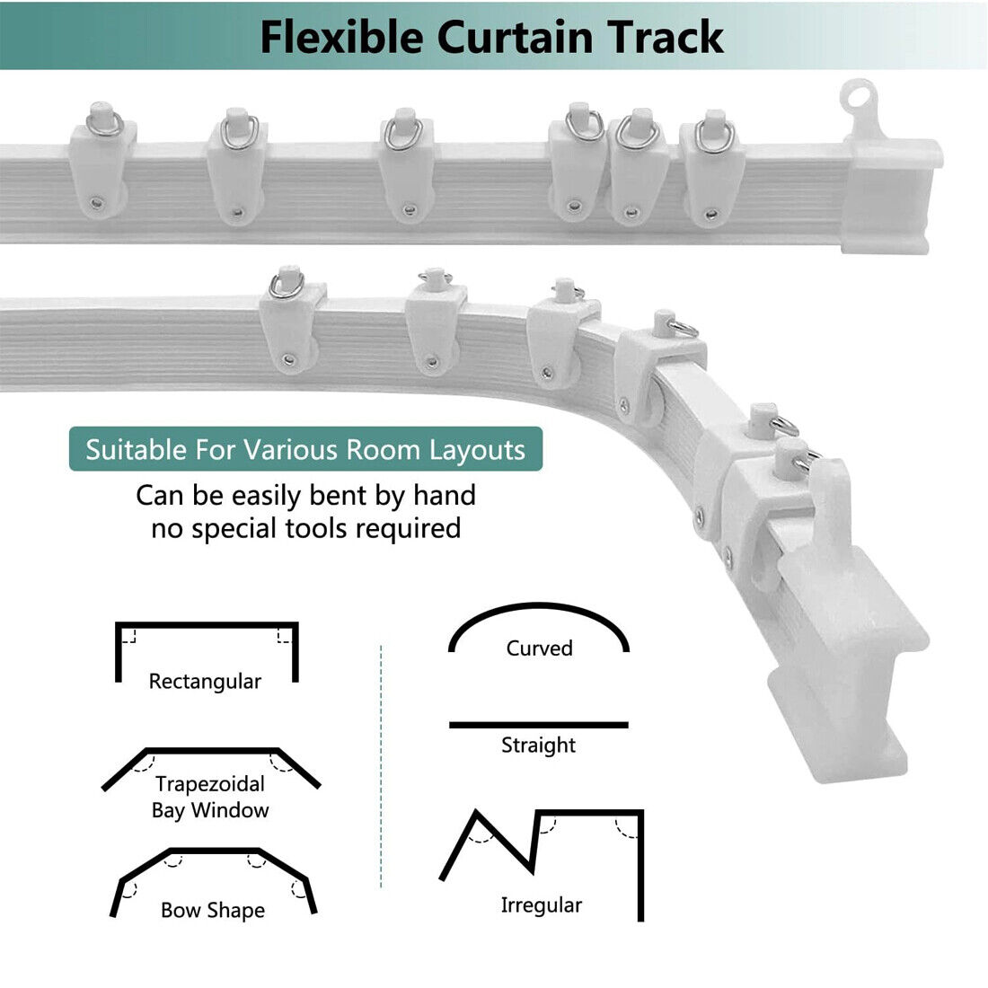 NEW 5M Bendable Flexible Curtain Track Rod Rail Ceiling Window Caravan Straight — image 12
