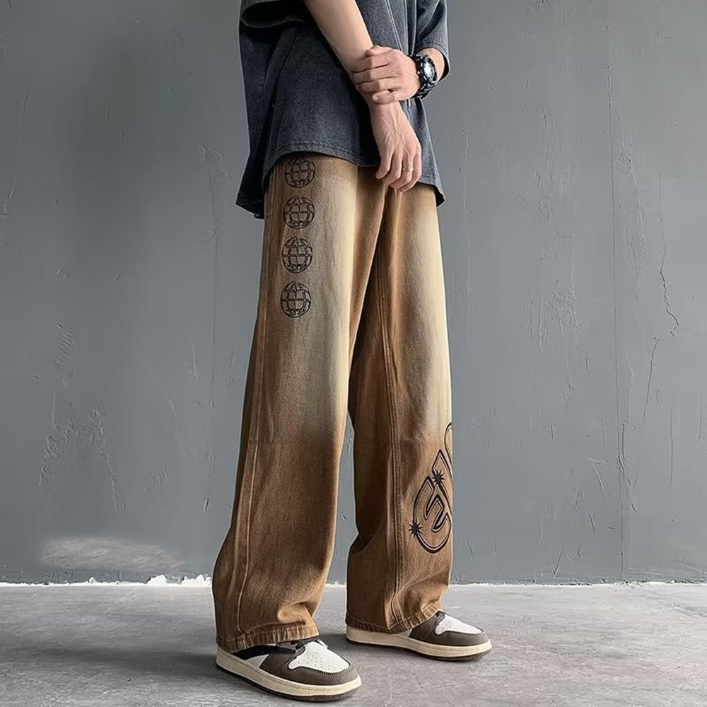 Men's Straight Denim Retro High Street Pants