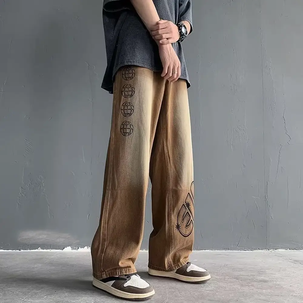 Men's Straight Denim Retro High Street Pants