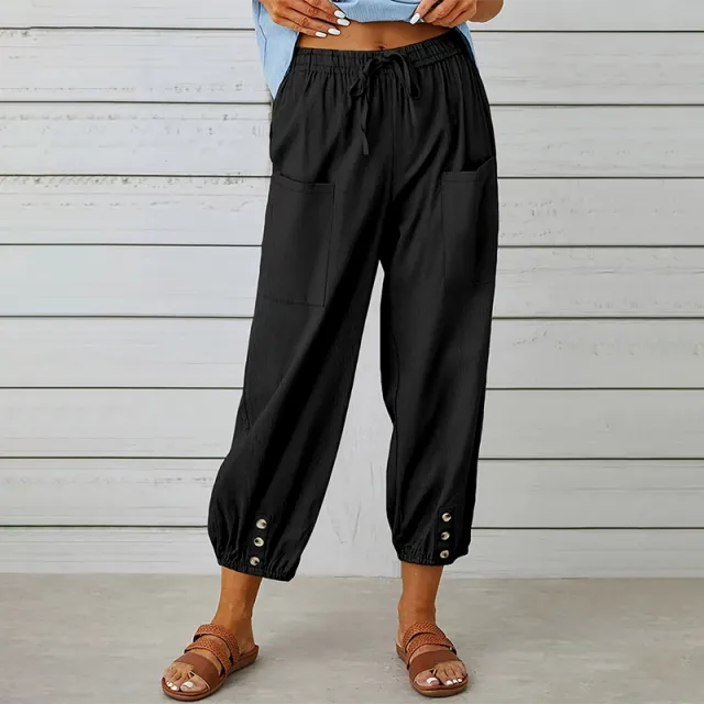 Effortless Drawstring Capris Women's Wide Leg Casual Summer Pants With Adjustable Waist Black - Shop at LoveMi