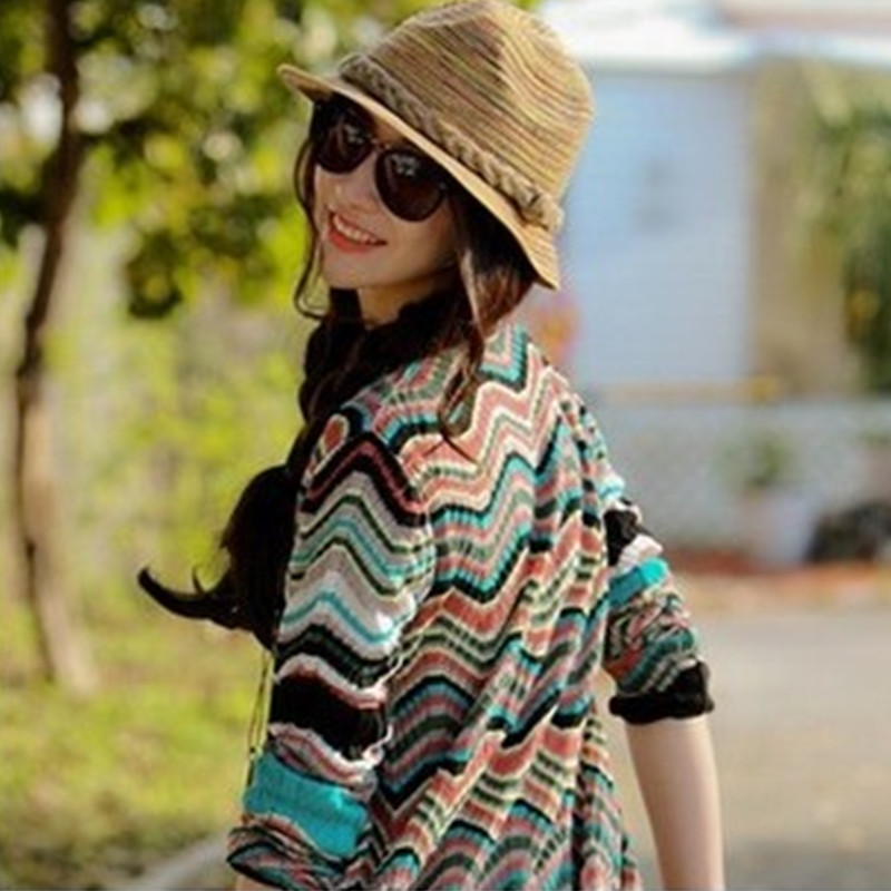 New Korean Version Of The Little Pepper Ladies Holiday Color Striped Beach