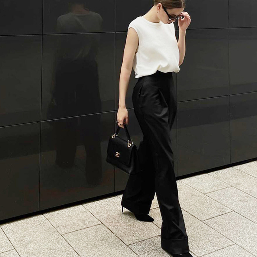 Title 12, Black Floor Mopping Trousers, Loose High Waist ...