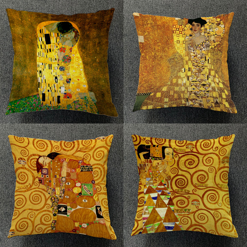 Title 5, Klimt Retro Art Niche Pillow Cover, adding arti...