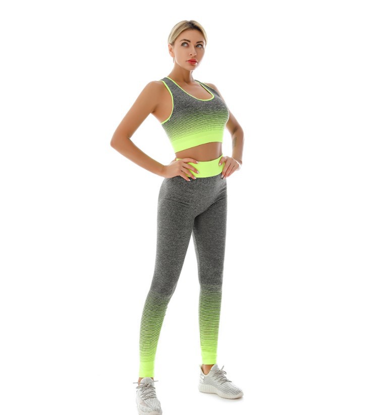 New Women's Gradient Color Sports Bra Nine Pants Yoga Clothing Set