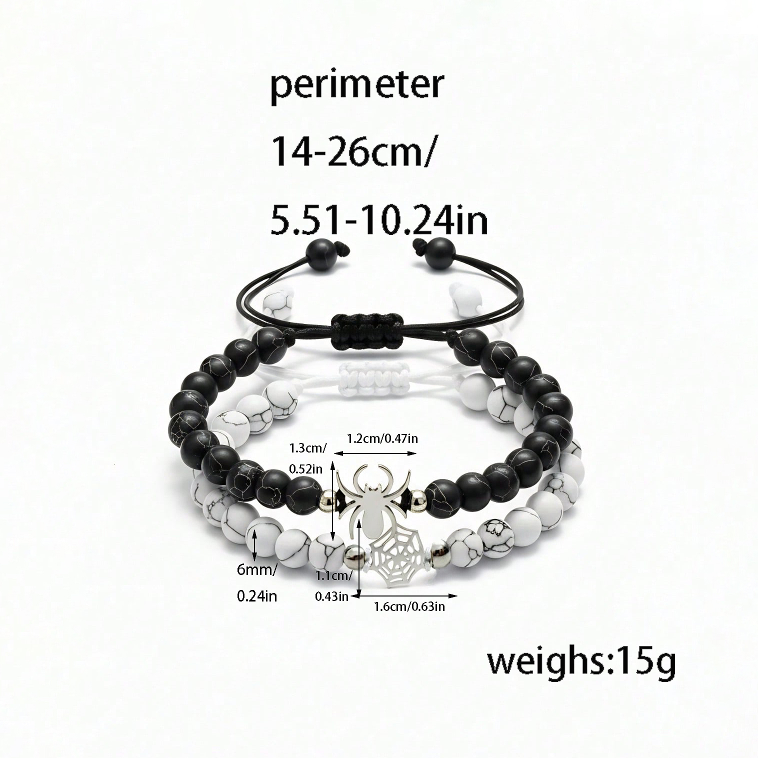 2pcs Matching Spider Web Bracelets For Couples Men Women, Natural Stone Black White Beaded Bracelets, Y2K Goth Punk Friendship Jewelry, Birthday Valentine's Day Gift For Best Friend Boyfriend Girlfrie - photo 10