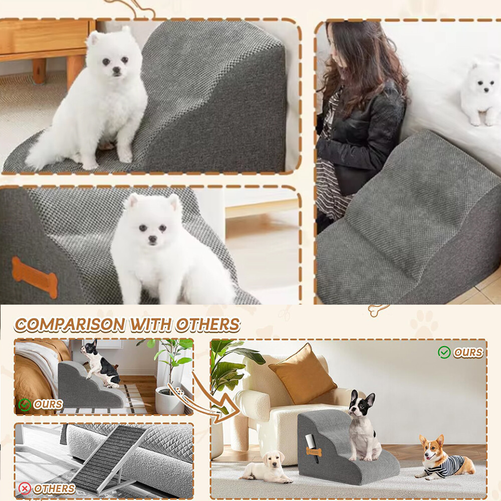 3Step Dog Stairs Pet For Bed Sofa Cats Ladder Ramp With Removable Cover Portable — image 7