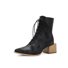 Martin Boots Women Thick Heel Pointed Toe Zipper Short Boots Women - Black - View 1