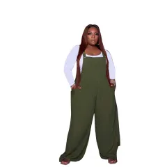 Plus Size Women's Solid Colour Overalls Two-piece Set - Army Green - View 1