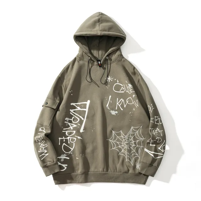 High Street Hip Hop Graffiti Embroidered Print Hoodie Green - Shop at LoveMi