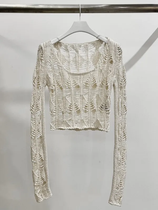 Knitted Knitted Sweater With Short Pullover White - Shop at LoveMi