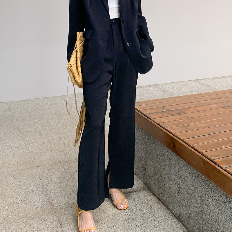 New Loose Straight Wide-leg Casual Pants Women's Slit Suit Pants