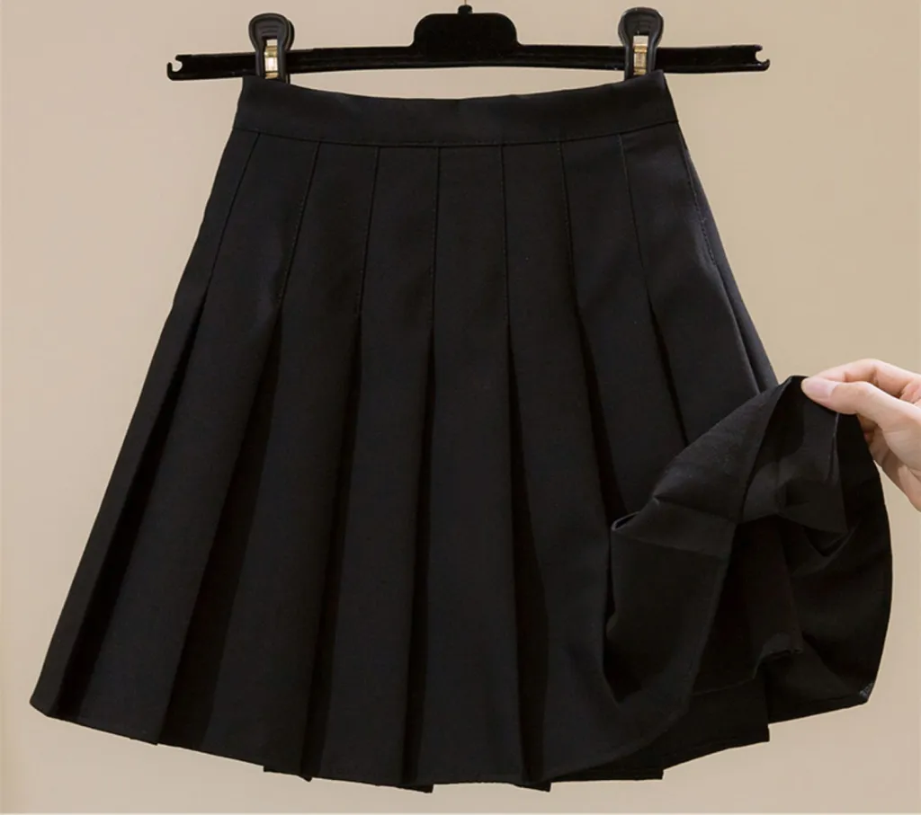 Pleated Short Women's Half High Waist A-line Skirt - Black