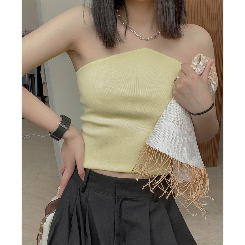 Title 2, Ice Silk Basic Tube Top Bottoming Knitted Elast...