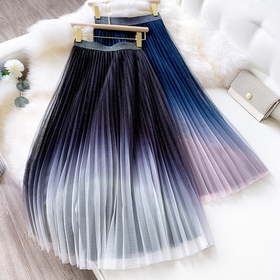 Starry Sky Gradient Color Mesh Skirt Women