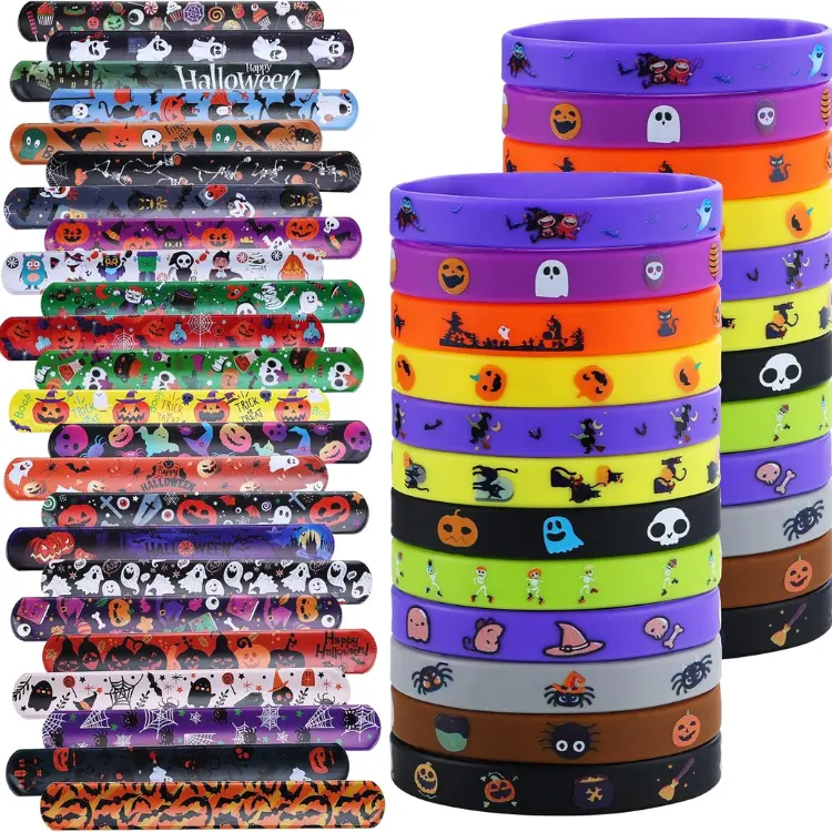 Halloween Slap Bracelets, Rubber Wristbands, Party Favors