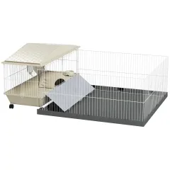 Small Animal Cage With Removable Pet Playpen, Guinea Pig Cage With Waterproof Pad, Hay Feeder, Water Bottle, Food Dish - White - View 1