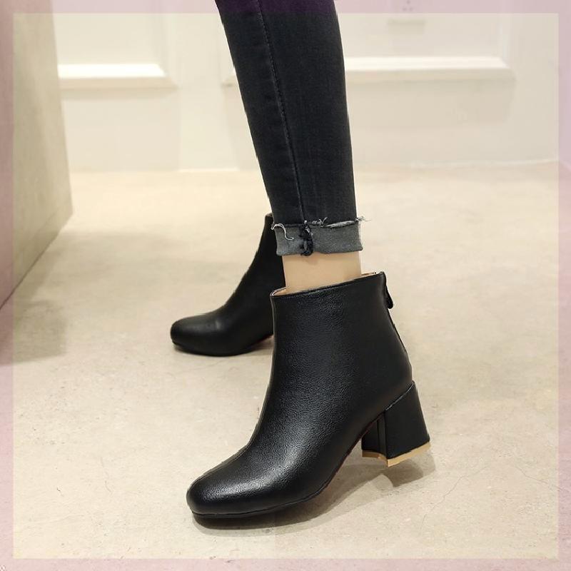 Autumn And Winter New Short Boots Square Toe Women Black - Shop at LoveMi