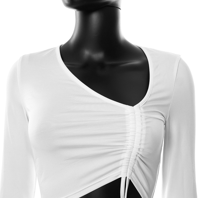 Solid Color Drawstring T-shirt Casual Tight Pants Suit