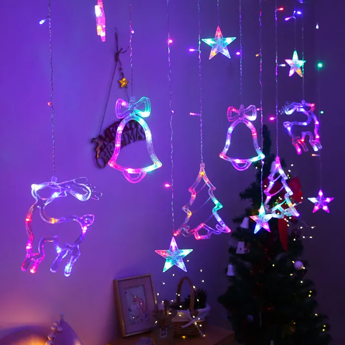 LED Curtain String Lights 3.5 m, Christmas Star, Bell and Reindeer Window Lights (110V US Plug) - detail photo 4