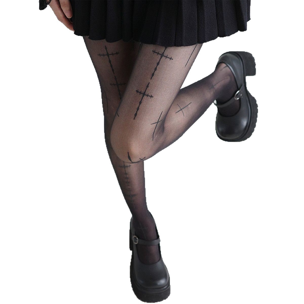Printed Cross Stocking Black Silk Skin Silk Pantyhose