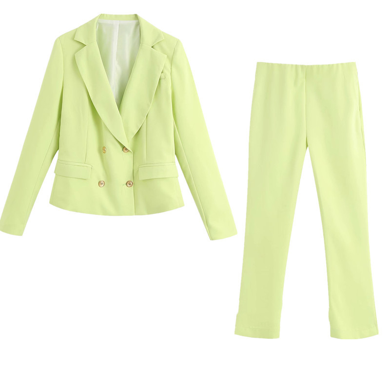 Candy Color Double-breasted Suit Jacket  High Waist Casual Pants