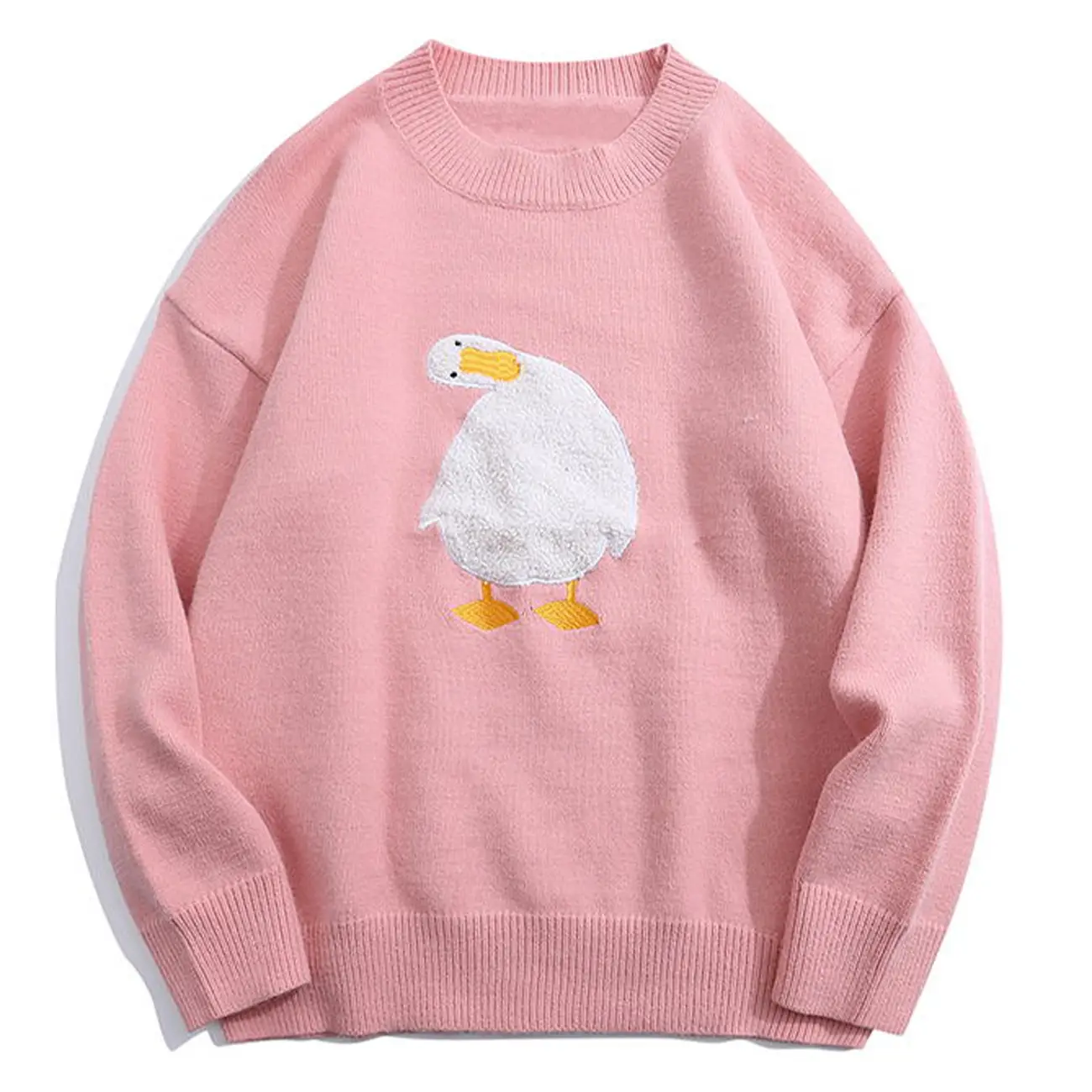 Embroidered Crew Neck Sweater Men's Retro Loose Student Couple Base