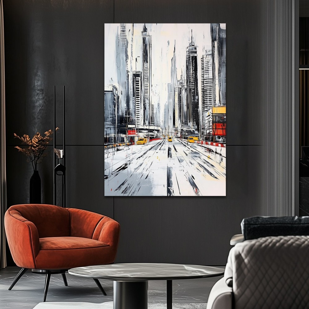 Handmade Oil Painting Canvas Wall Art Decoration Modern Black And White Abstract Architectural Street Scene For Home Living Room Decor Entrance Niche Art Installation Rolled Frameless 7