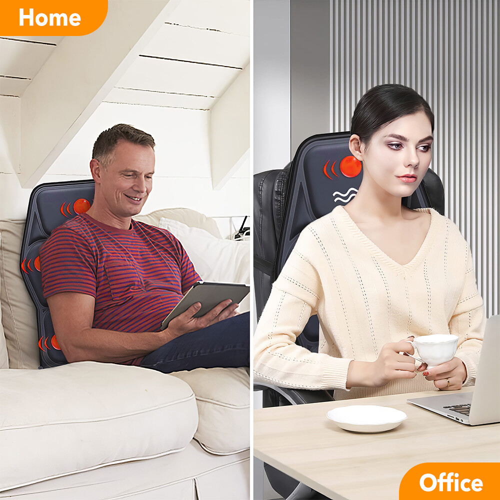 Massage Cushion Full Back Car Home Chair Seat Pad Mat 8 Modes Neck Heat Massager