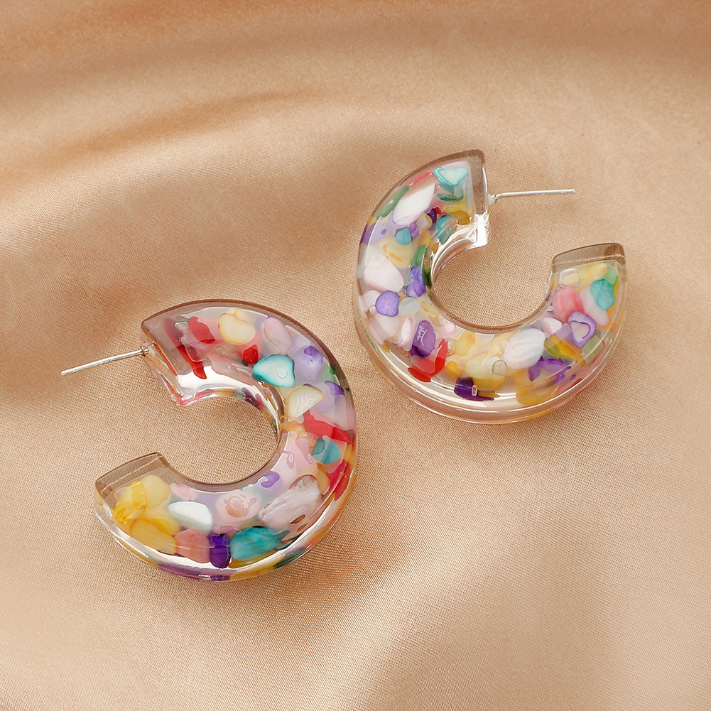 European And American Cross-border Creative Color Stone Transparent Resin Earrings
