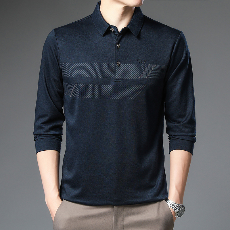 Men's Long Sleeve T-shirt Lapel Top Middle-aged And Elderly