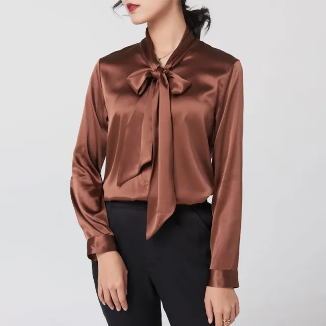 Women's Long Sleeve Silk Silk Shirt Caramel Colour - Shop at LoveMi
