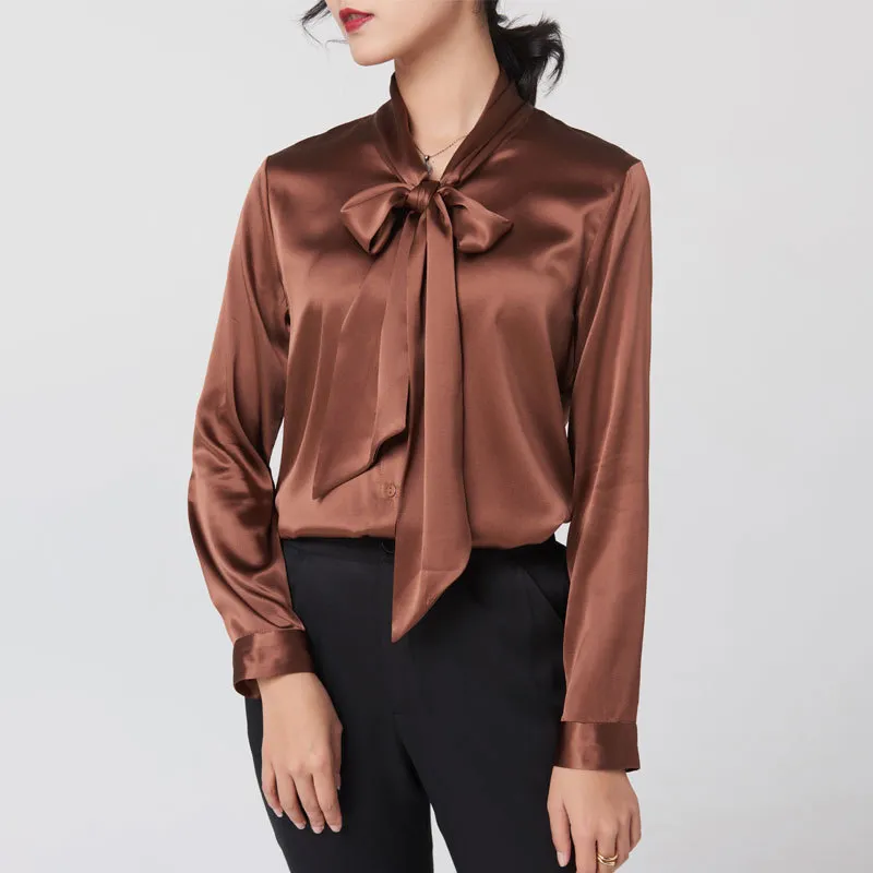 Women's Long Sleeve Silk Silk Shirt - Caramel Colour