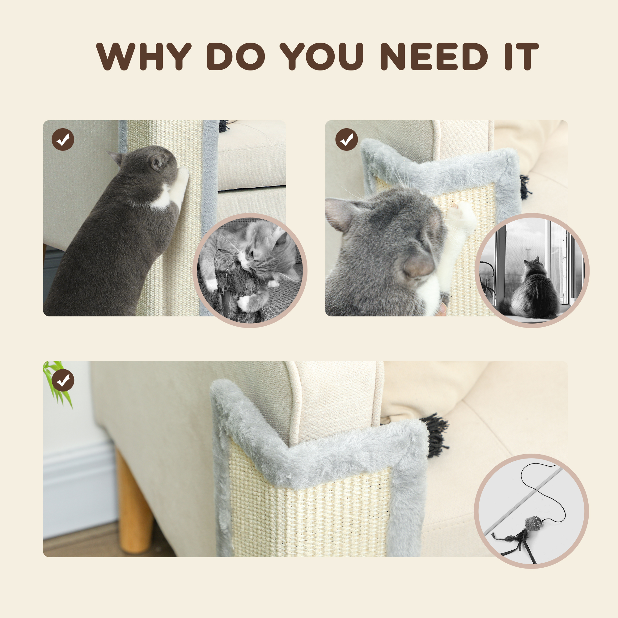 56cm Corner Cat Scratching Post With Sisal Pad, Grey — image 7